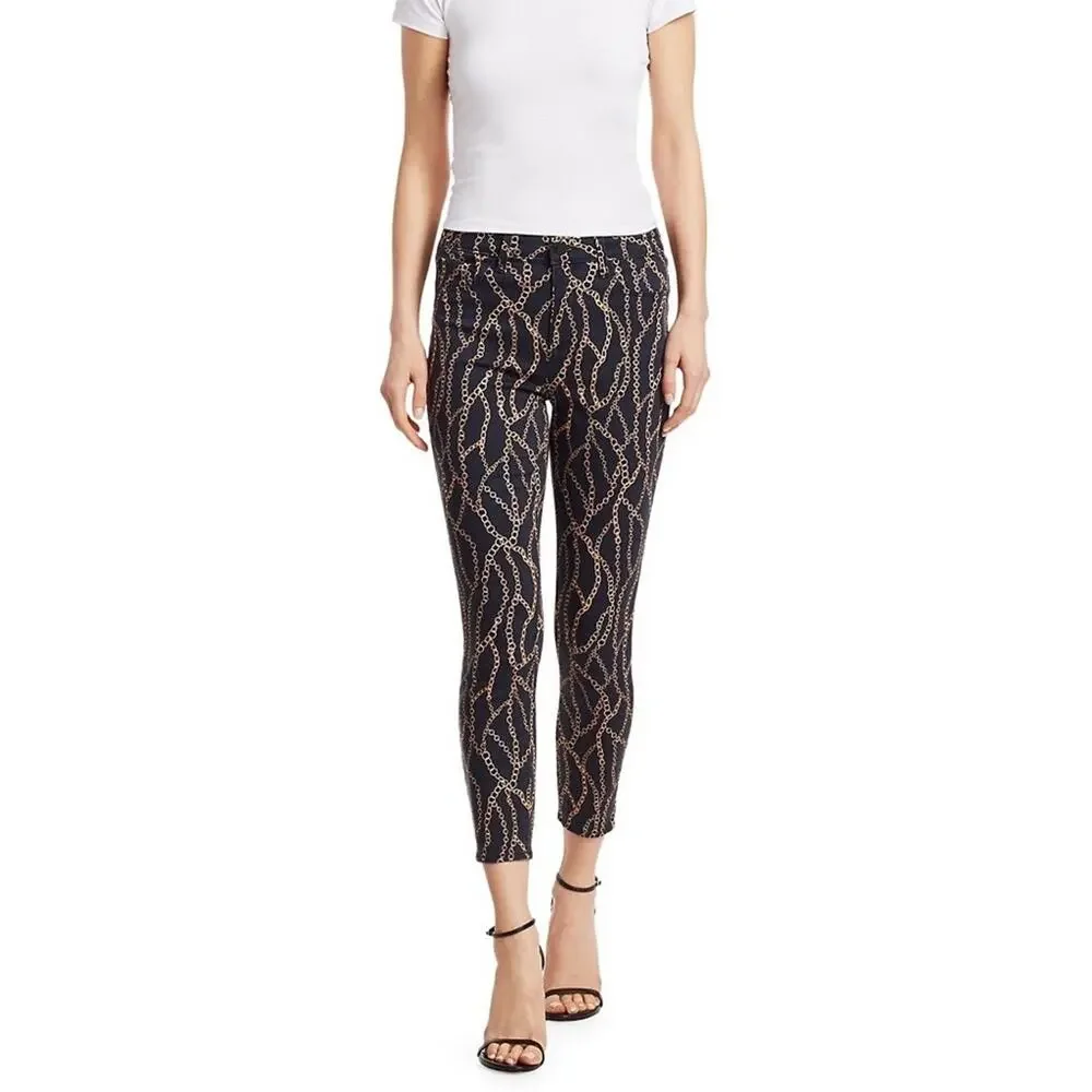 L'AGENCE Margot Black High-Rise Ankle Skinny Chain-Print Jeans 26 Preppy